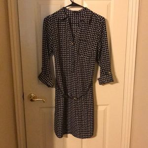 Black and White Collared Long Sleeve Dress
